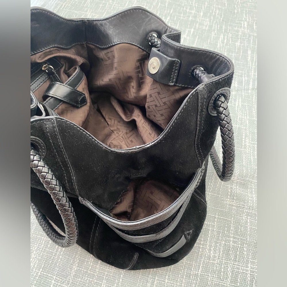 Cole Haan Suede Bucket Shoulder Bag w/ Braided Leather Handles – Black - Picture 3 of 11